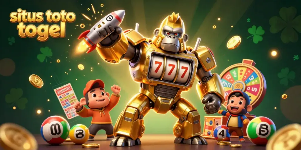 Engage with situs toto togel offerings featuring vibrant lottery elements and a dynamic gorilla mech.