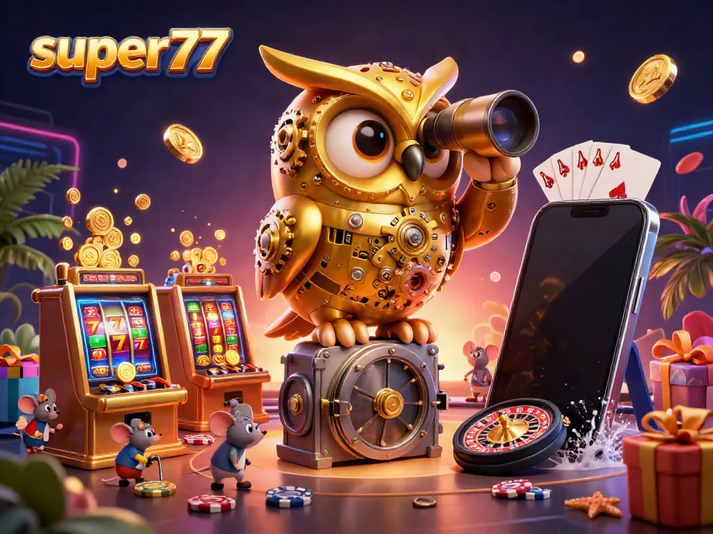 Experience thrilling gameplay with super77 in this vibrant casino illustration packed with action and energy.
