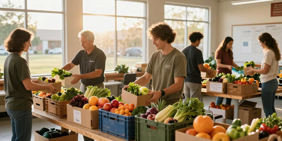 Community food distribution at springshall.org showcasing local produce and volunteers