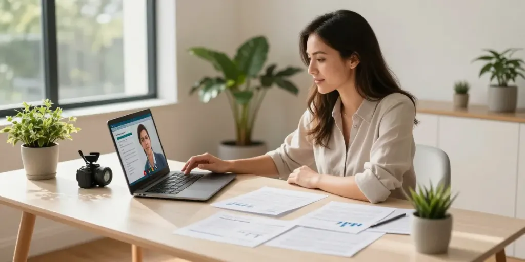 Mortgage broker advising clients on refinance home loans in a cozy Brisbane office.