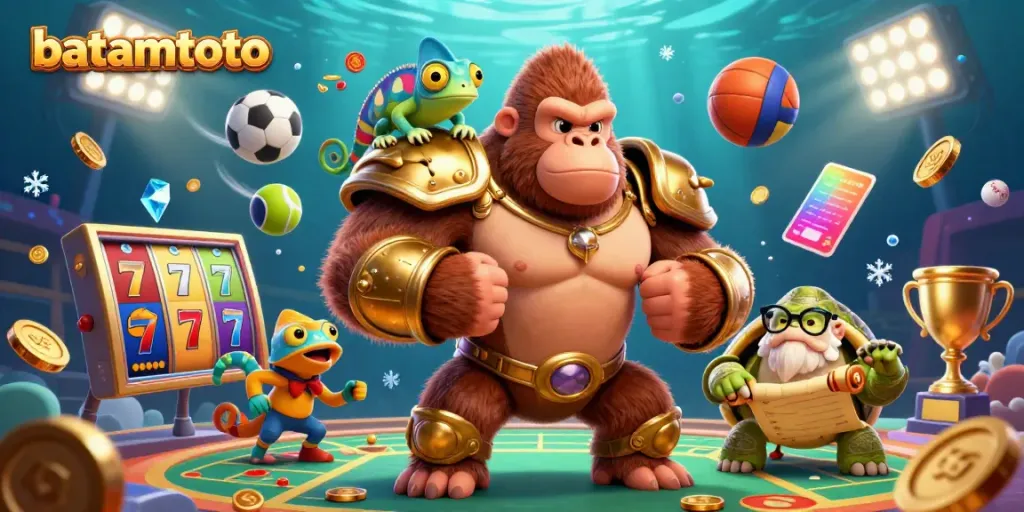 Experience the thrilling action of batamtoto with a powerful gorilla king and dynamic casino elements.