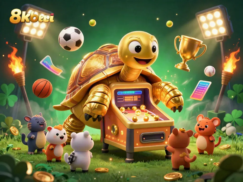Experience thrilling entertainment at 8xbet with a dynamic casino scene featuring a playful tortoise and exciting gambling elements.