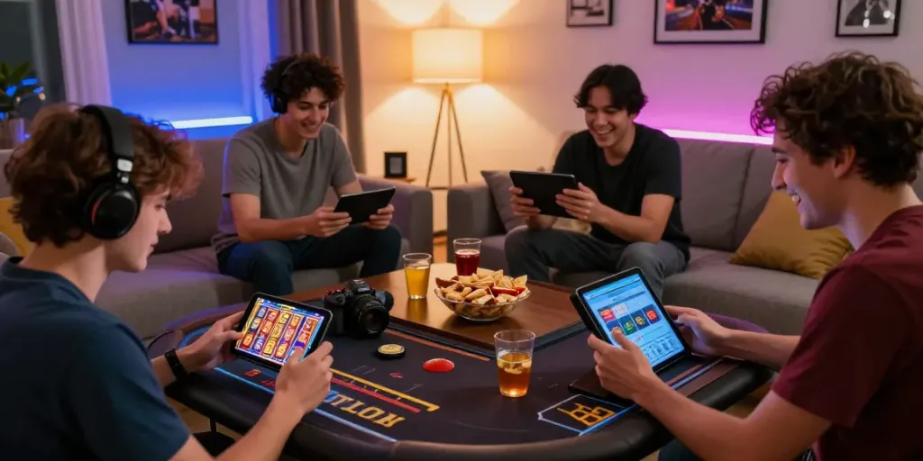 Engaged players enjoying PG电子 games in a cozy living room setting