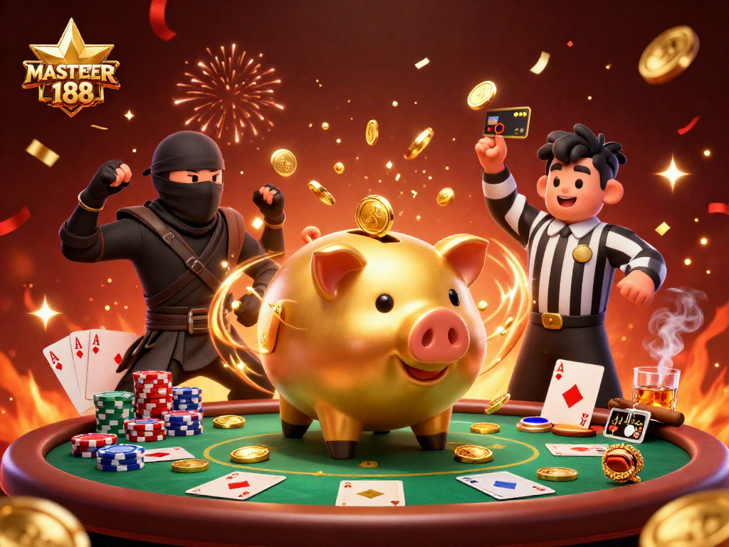 Join MASTER188 for thrilling poker action featuring dynamic characters and exciting casino elements.