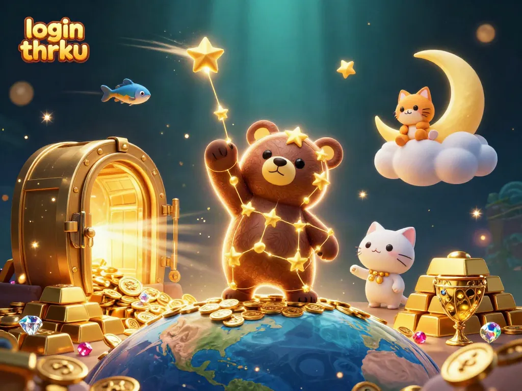 Engage with the world of login thrku as golden stars and treasures illuminate your gaming experience.