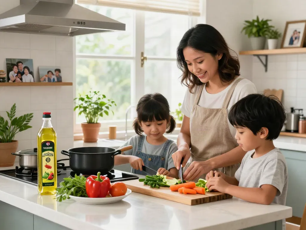 Proses memasak sehat menggunakan minyak berkualitas tinggi di https://merdeka123.info/ dalam suasana hangat bersama keluarga.