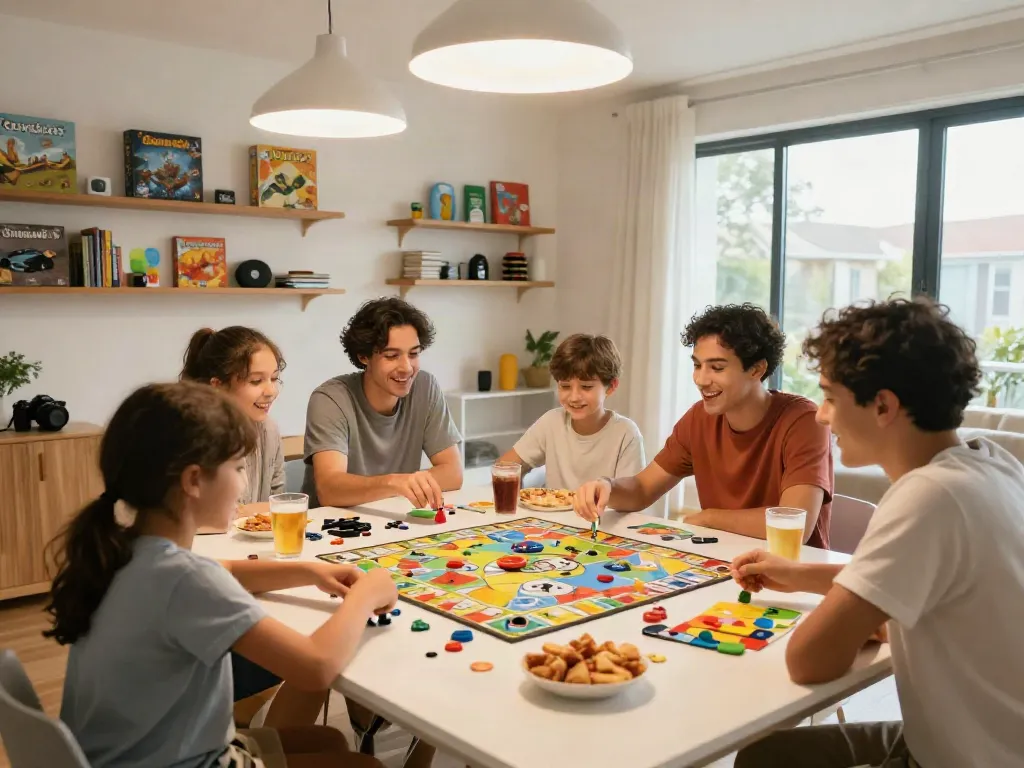 Family enjoying a game night with popular games in a cozy room.