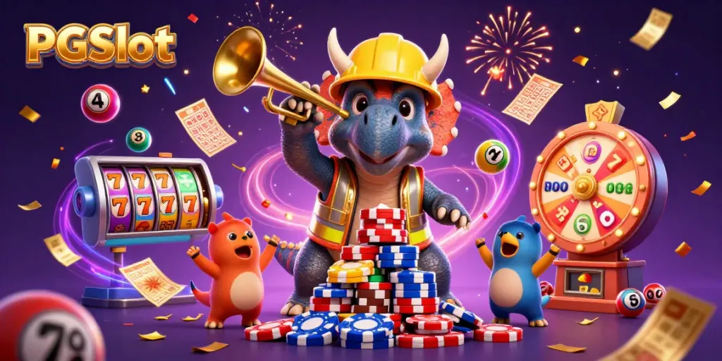 Engage with PGSlot action in a vibrant celebration scene featuring characters and colorful casino elements.