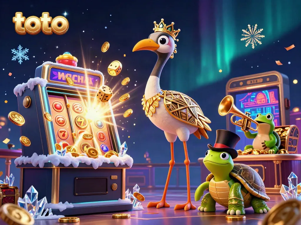 Experience the excitement of toto with a vibrant casino scene featuring a winning slot machine.