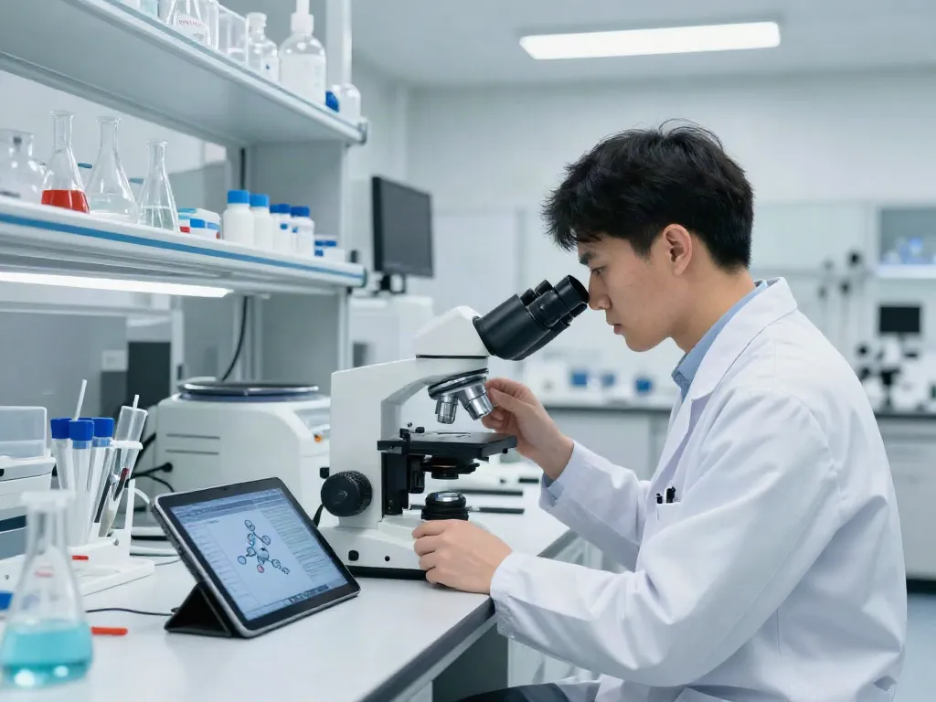 MOTC peptide for sale displayed in a modern laboratory setting with a researcher analyzing samples.