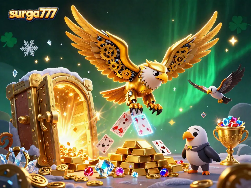 Experience the thrilling gameplay of surga777 with our vibrant 3D illustration showcasing casino excitement and treasures.