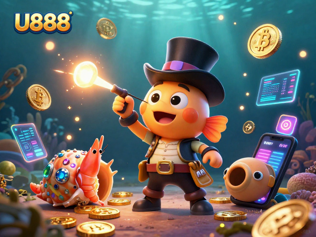 Engage with U888's thrilling 3D underwater casino adventure featuring glowing coins and treasure.