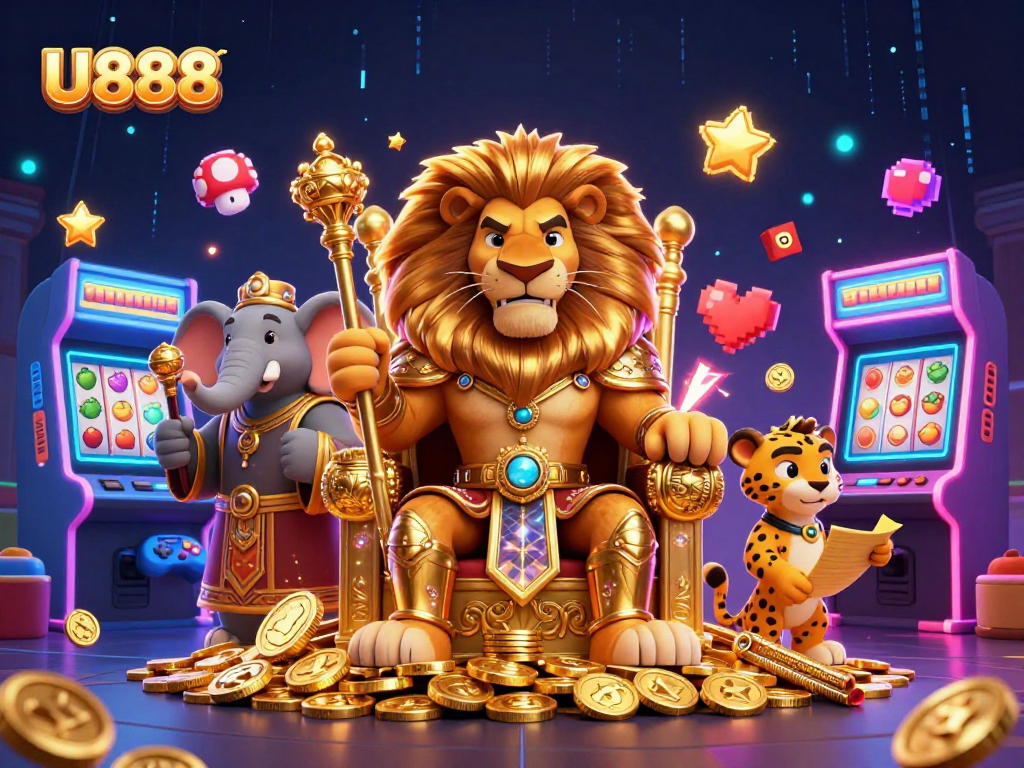 Experience exhilarating gameplay at U888 with vibrant casino-themed 3D characters and dynamic game elements.