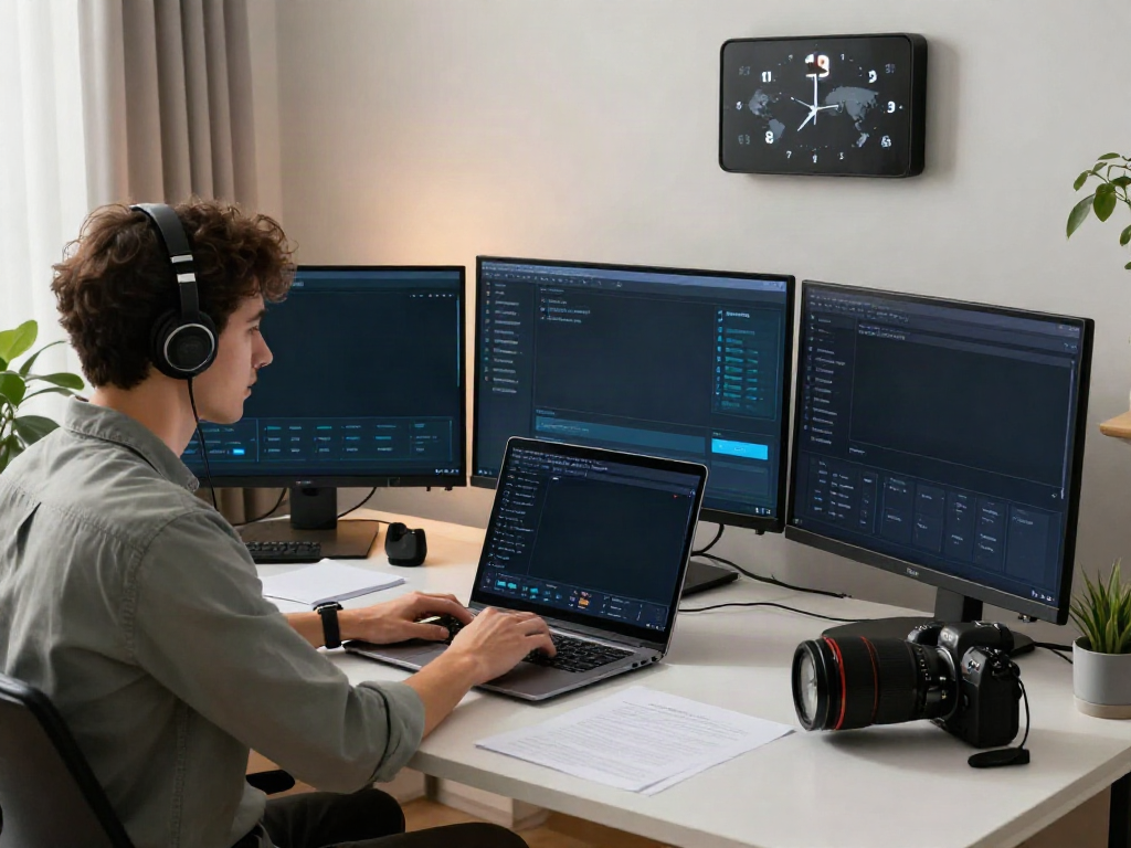 Deepfake protected Online Video Calls in a modern workspace with secure software tools for online safety.