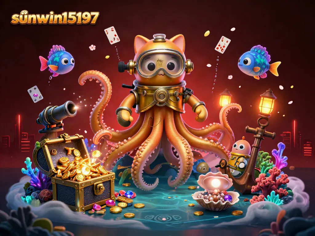 Experience thrilling moments at sunwin15197 with a whimsical kraken and treasure-filled ocean adventure.