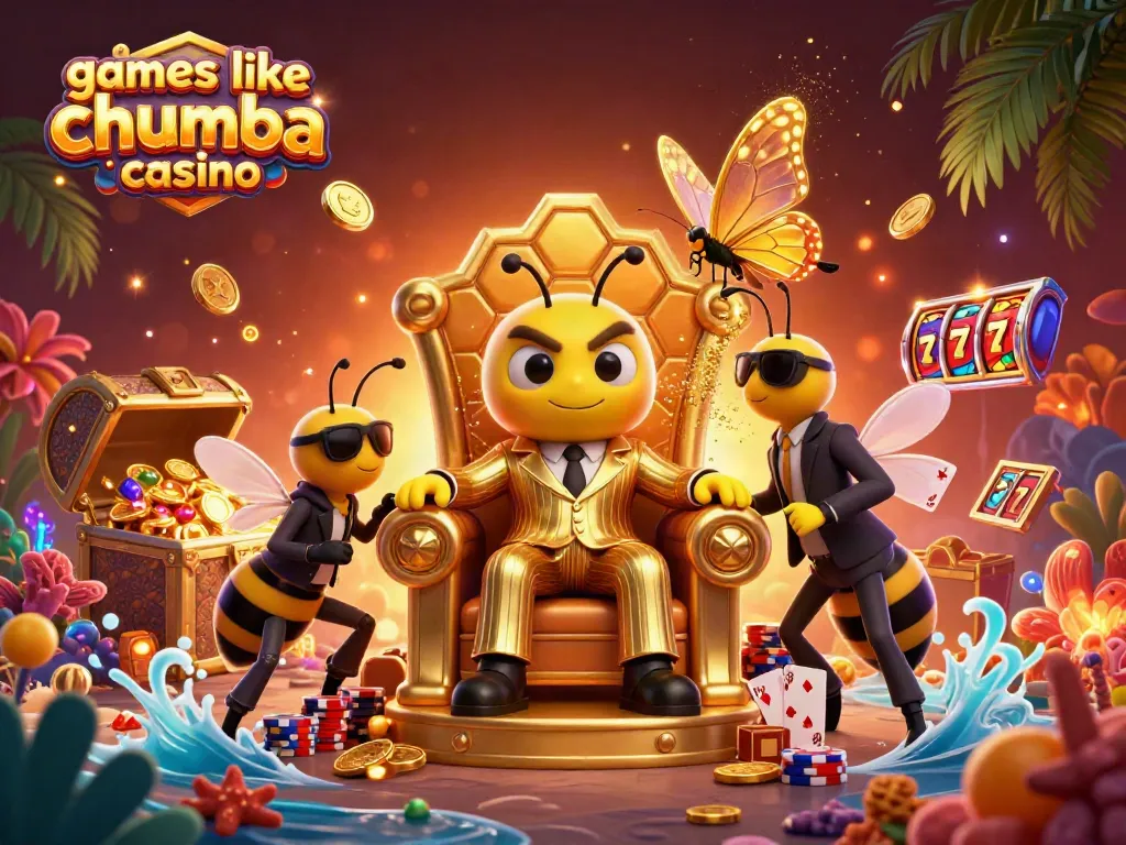 Engage with games like Chumba Casino through this vibrant 3D casino illustration showing excitement and rewards.