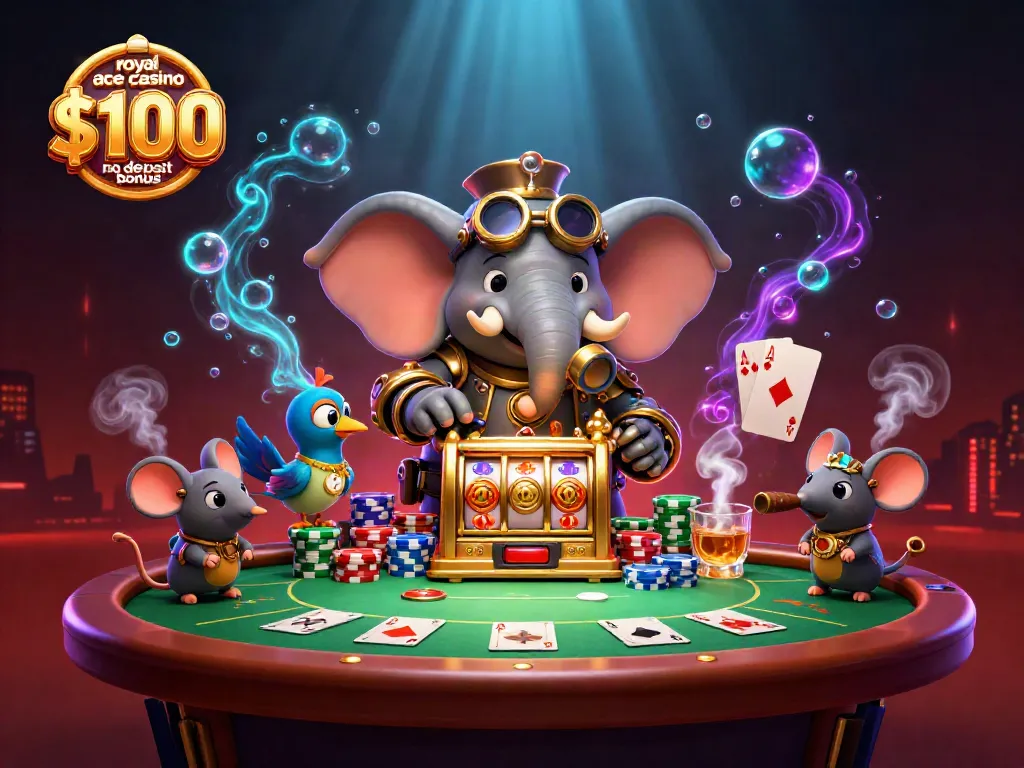 Experience the royal ace casino $100 no deposit bonus with vibrant gaming elements and dynamic characters.