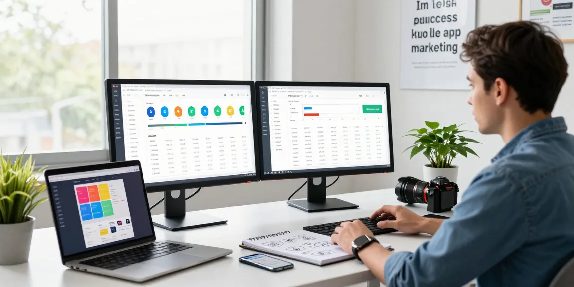 Purchase app downloads analytics at a tech workspace with a professional strategist.
