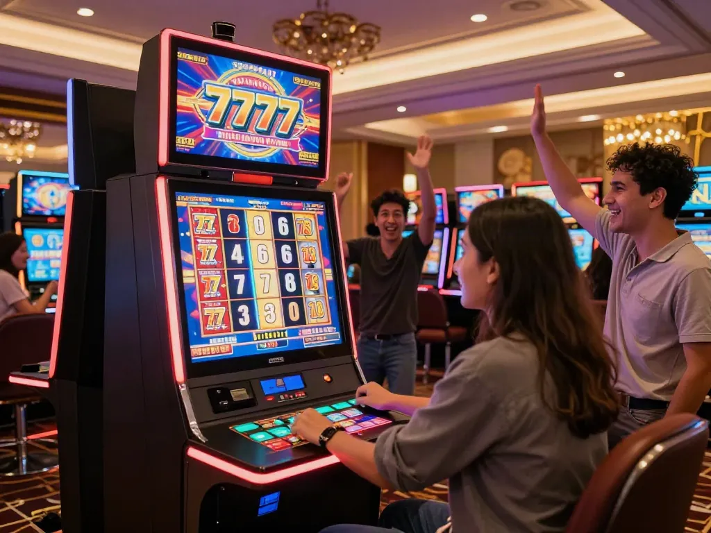 Pengalaman bermain slot777 di kasino online dengan suasana yang meriah dan kemenangan yang dirayakan.