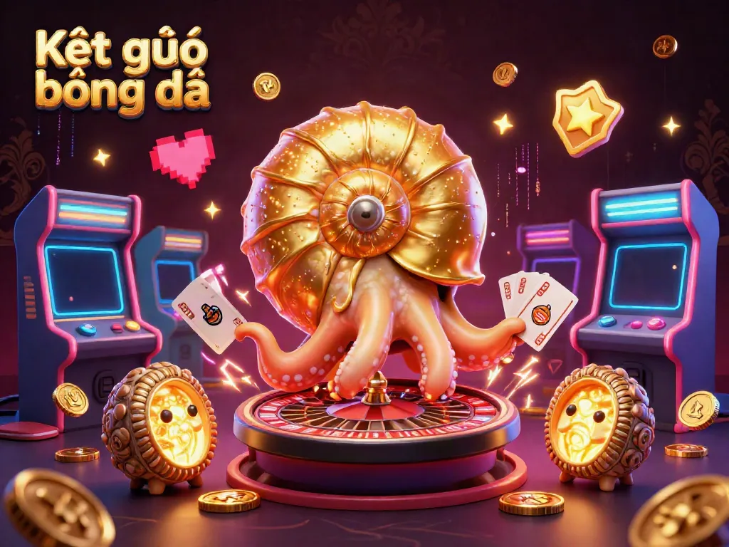 Capture the excitement of Kết quả bóng đá with a dynamic casino-themed 3D illustration featuring a giant nautilus and vibrant game elements.