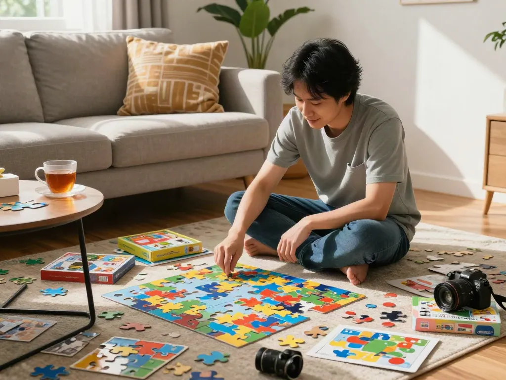 Engaging puzzle-solving experience at solveloom.com in a cozy home setting.