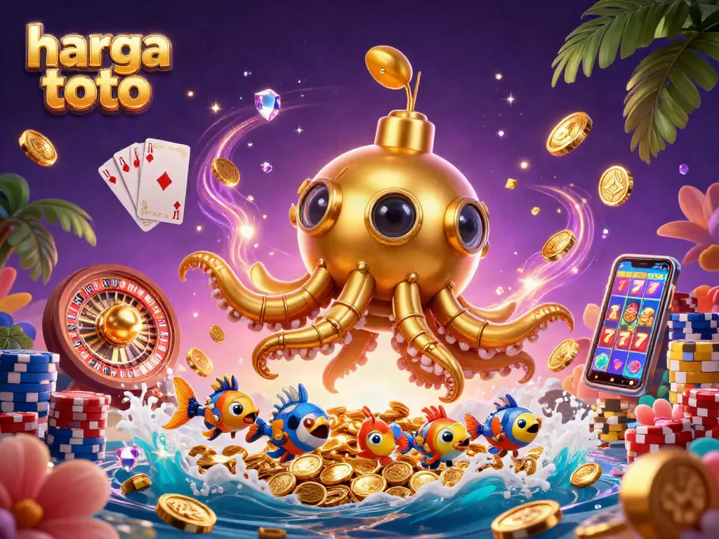 Win big with harga toto as the golden kraken submarine reveals treasures in a vibrant casino scene.
