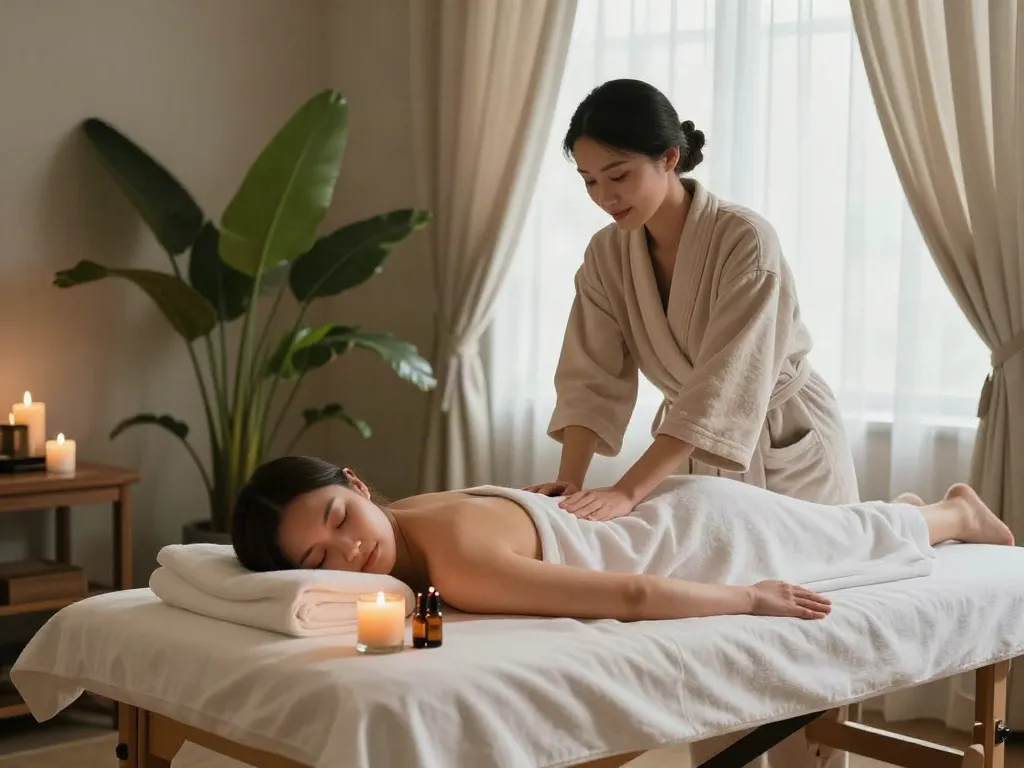 출장마사지 service in a serene home spa setting with a luxurious touch.