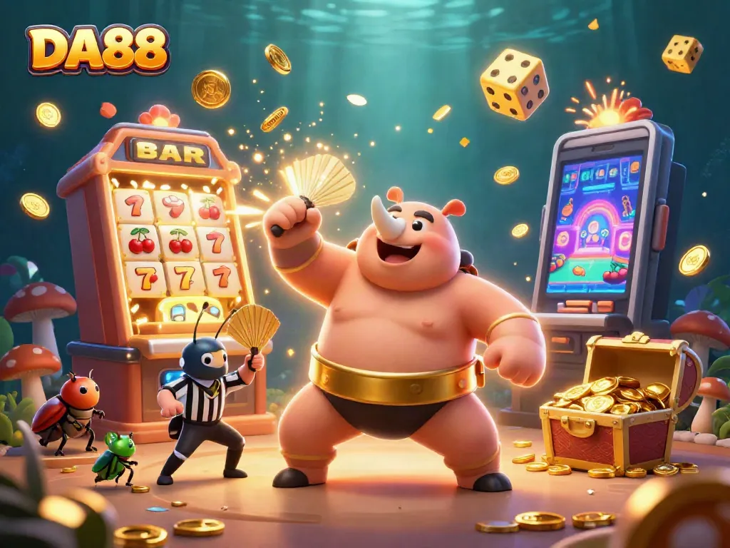 Experience the thrill of DA88 casino games with winning symbols and dynamic characters in action.