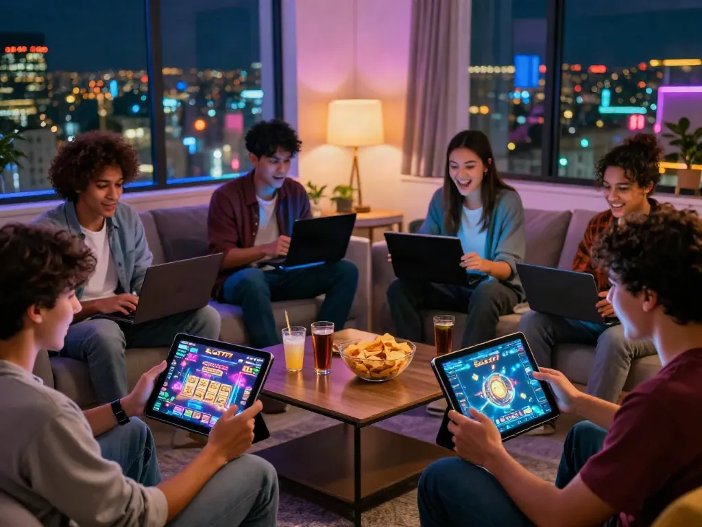Engaging online gaming experience at home with devices showcasing link slot777 excitement.