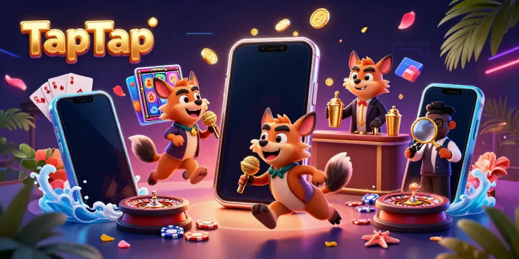 Engage with TapTap’s vibrant casino scene featuring hyenas in a comedy club setting.