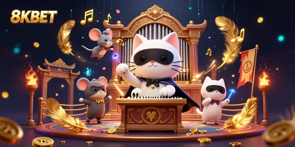 Experience excitement with 8KBET in a vibrant casino scene featuring unique characters and rich elements.