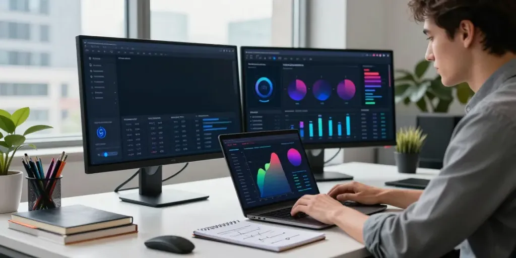 Marketer analyzing instant indexing strategies in a modern office setting.