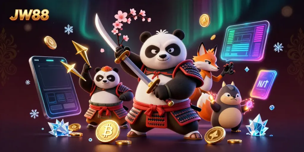 Engage in thrilling gaming adventures with JW88, featuring dynamic characters and vibrant casino elements.