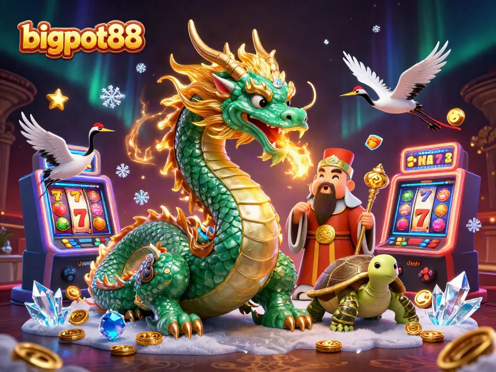 Bigpot88 menghadirkan ilustrasi 3D dengan naga dan mesin slot yang menarik.