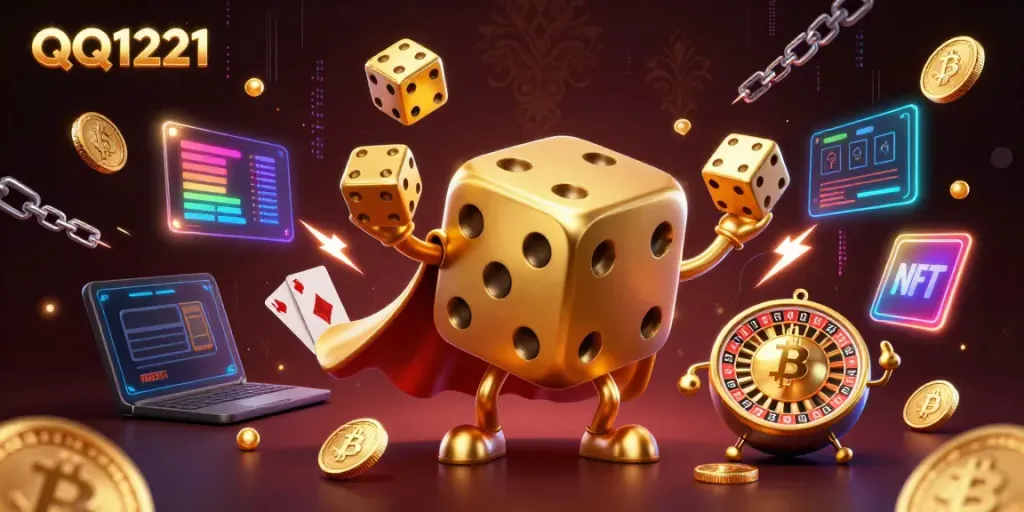 Engage with QQ1221's captivating casino illustration featuring vibrant casino elements and characters.