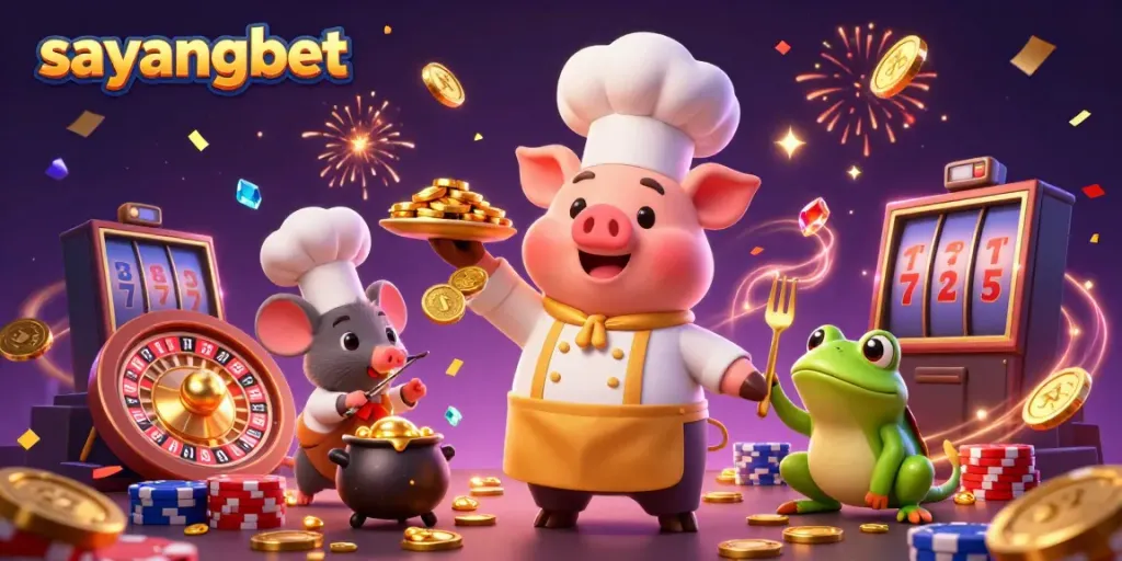 Experience thrilling gameplay at sayangbet with vibrant gold coins and casino elements.