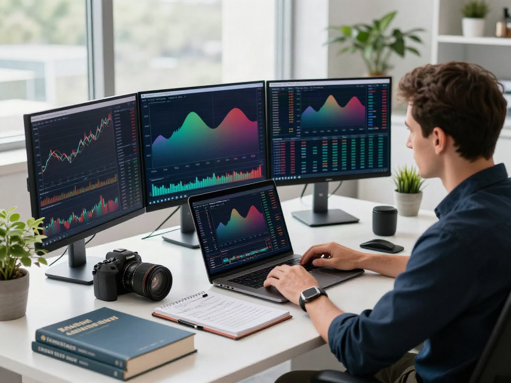 Tech trader analyzing trading data from tradingview官网 in a modern workspace.
