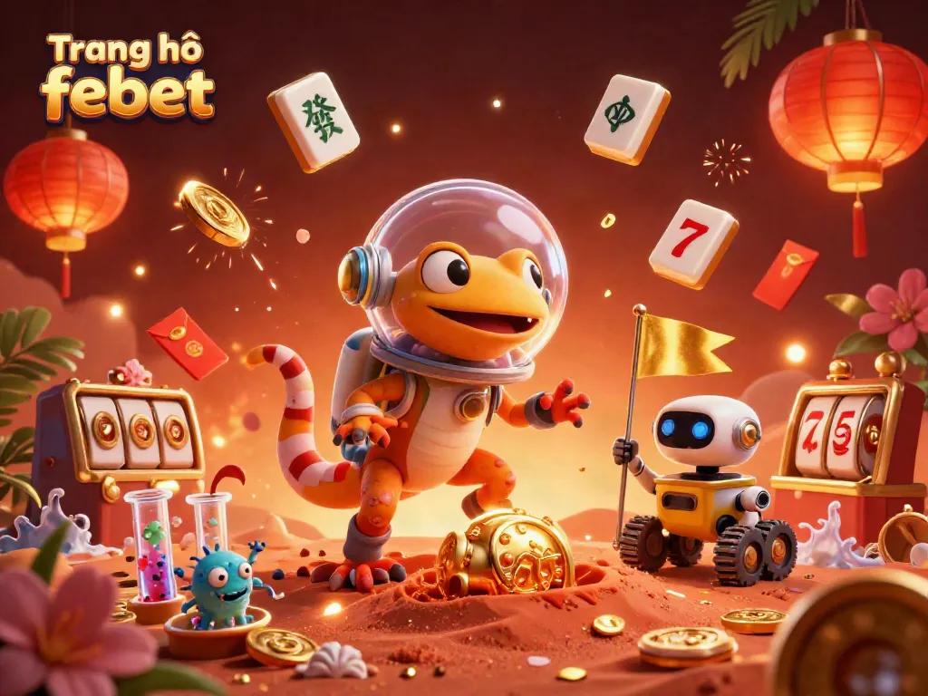 Experience thrilling wins at Trang chủ febet with an engaging Martian-themed casino adventure illustration.