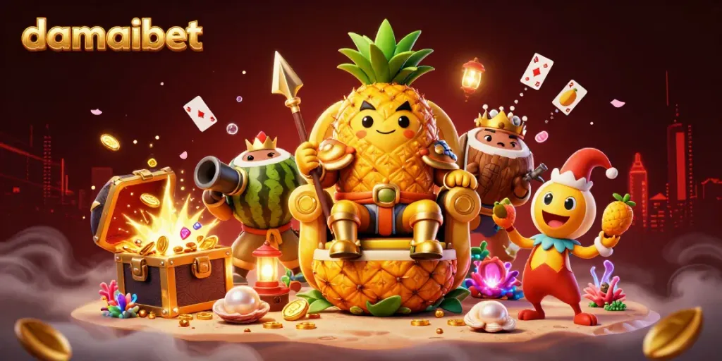 Experience the thrill of damaibet with vibrant characters and casino elements in this dynamic illustration.