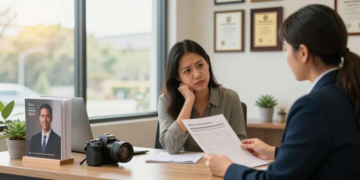 Client discussing California personal injury laws with intake coordinator in a welcoming legal office.