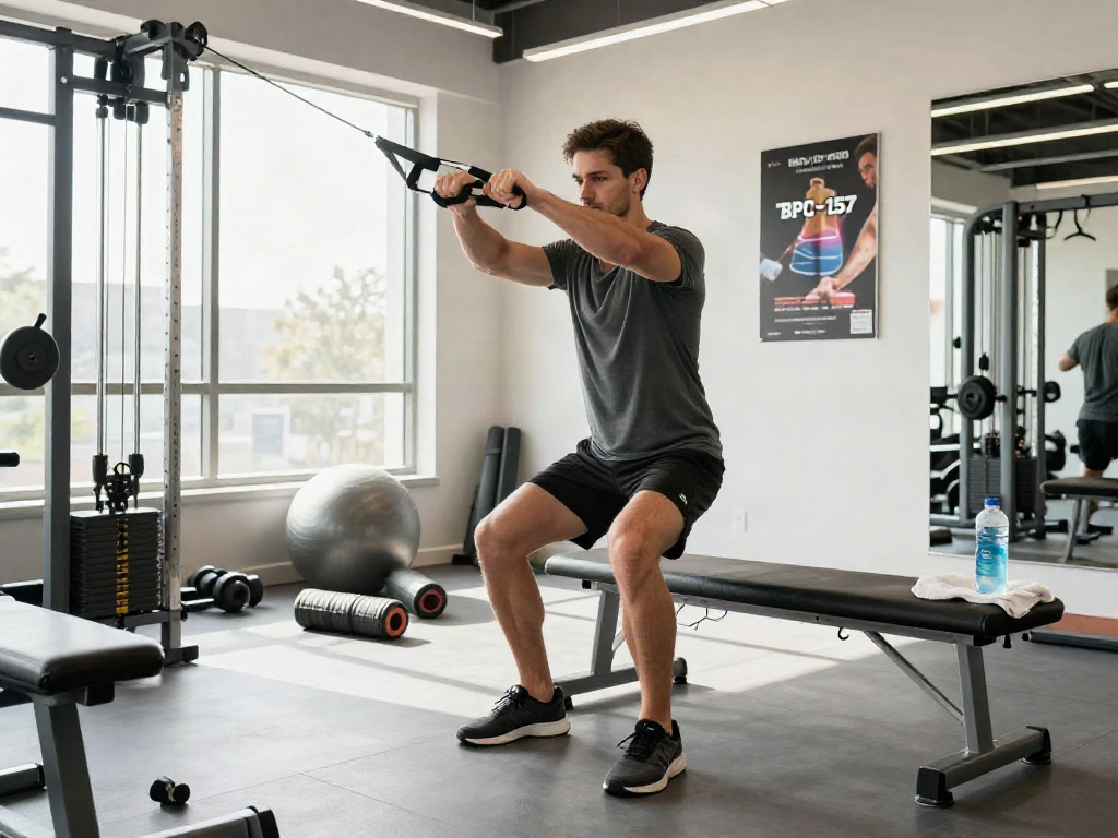 BPC-157 TB-500 recovery focused workout scene in a gym