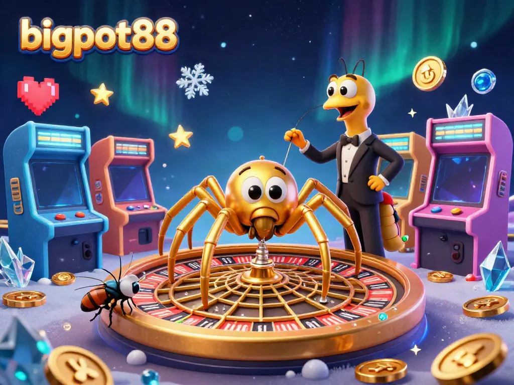 Experience thrilling gameplay with bigpot88 as a golden spider spins a roulette web, captivating players.