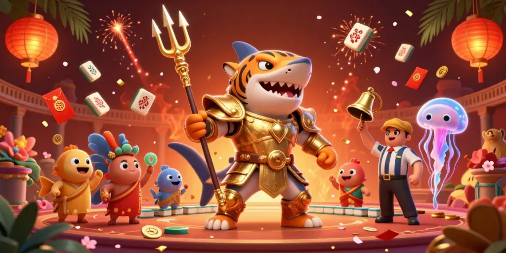 Experience the dynamic underwater casino with 23win's vibrant gaming elements and characters.