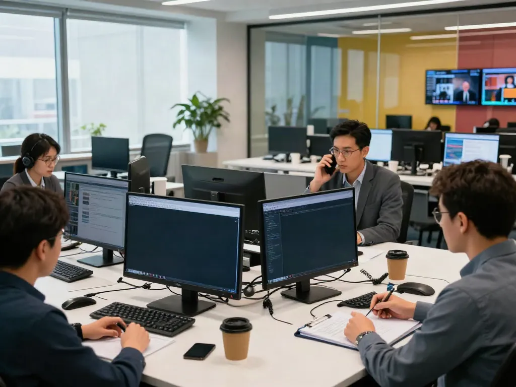 Breaking news reporting at elligilgal.com with journalists collaborating in an energetic newsroom environment.