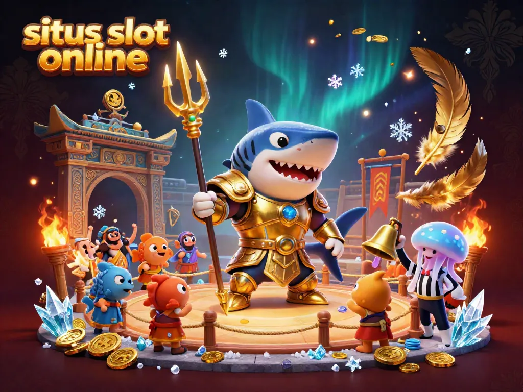Engage in action-packed situs slot online gameplay with the tiger shark in armor amidst immersive casino elements.