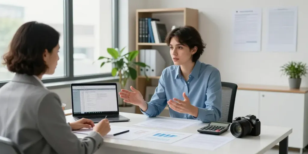 Accountant Blacktown assisting clients in a modern office setting with tax documents.