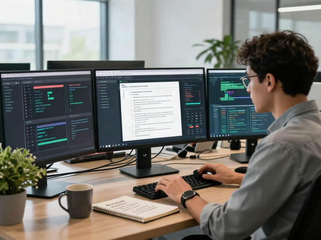 Document fraud detection software showcased on a monitor in a modern office, emphasizing cybersecurity analysis.