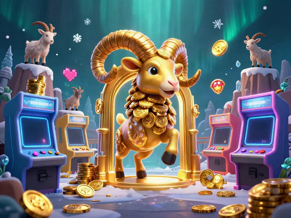 Xoilac TV showcases a captivating 3D scene with a golden ram charging at a golden gate amidst vibrant gaming elements.