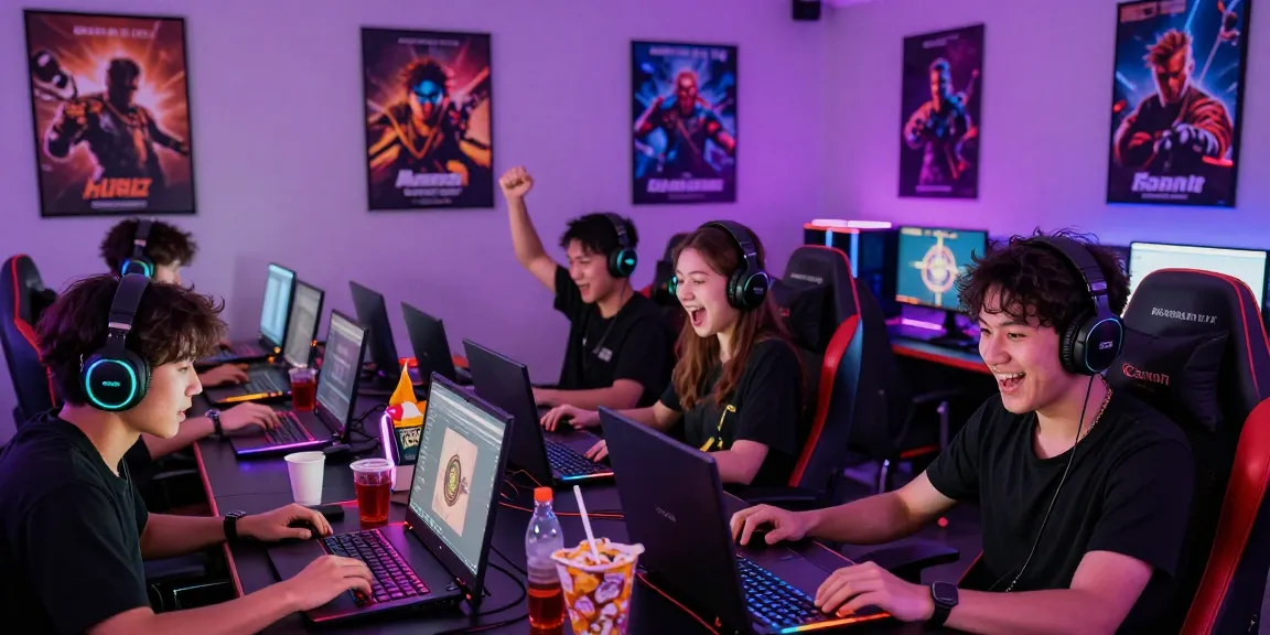 Enthusiastic players celebrating a win in a vibrant gaming setup showcasing bandar slot action.