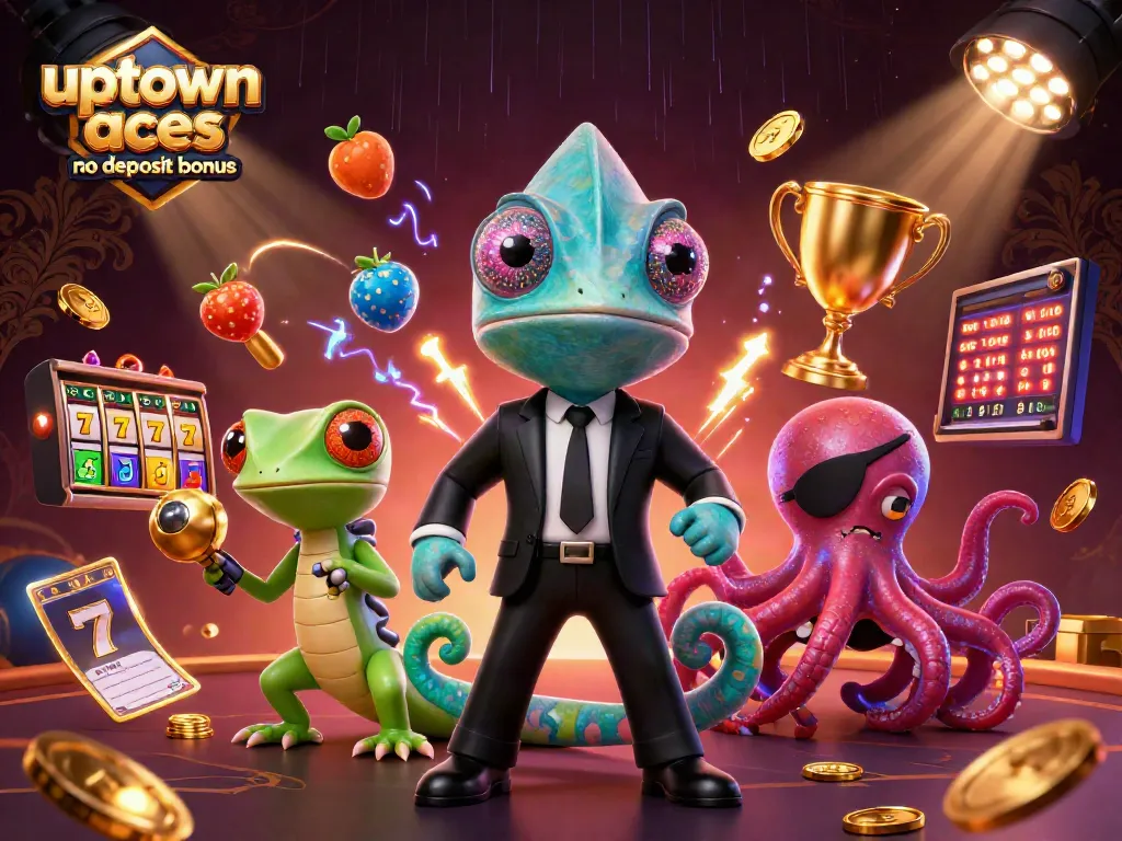 Experience the thrill of the uptown aces no deposit bonus with dynamic casino-themed characters and elements.